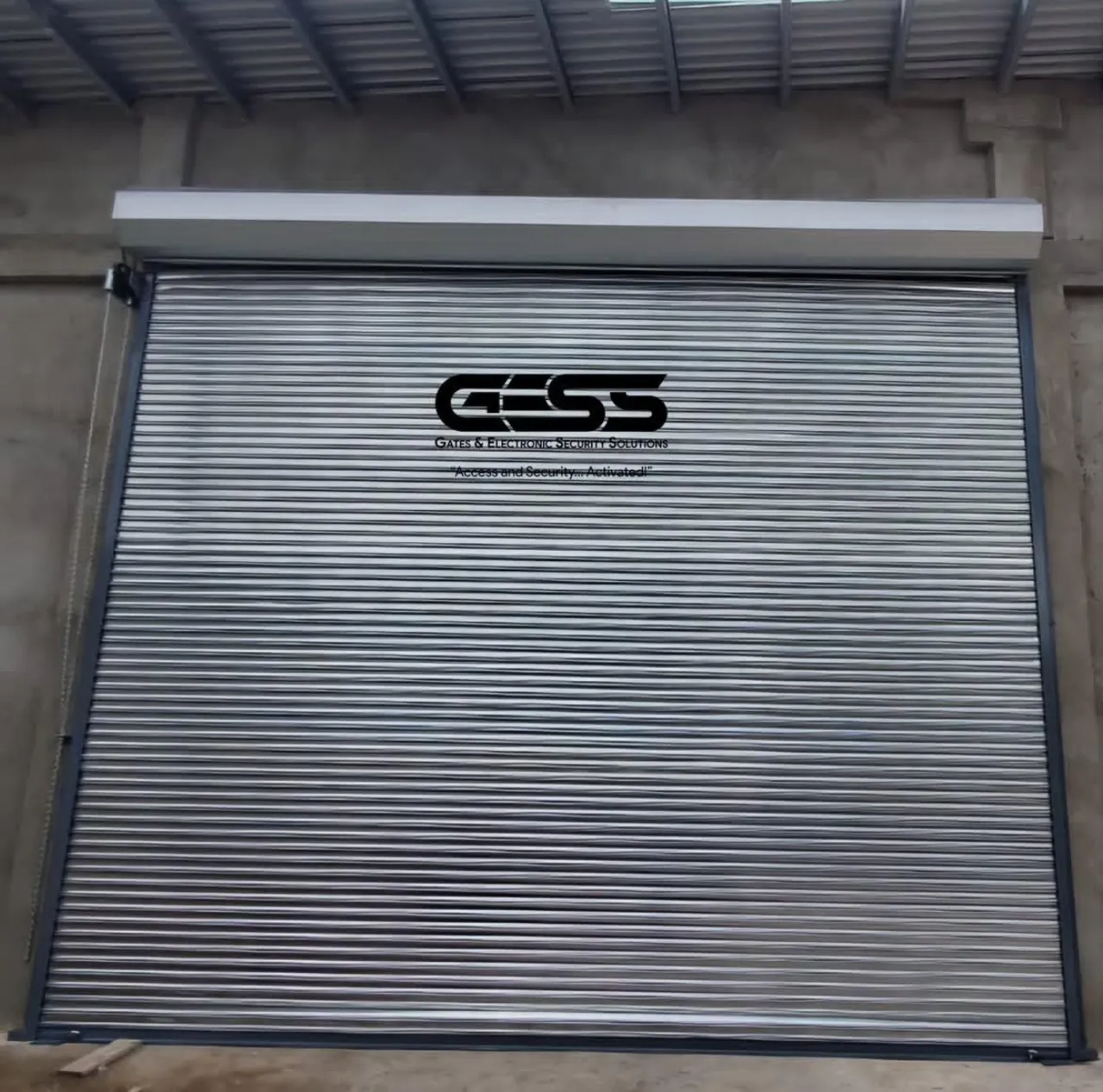 Galvanised roller shutter fitted to a commercial opening