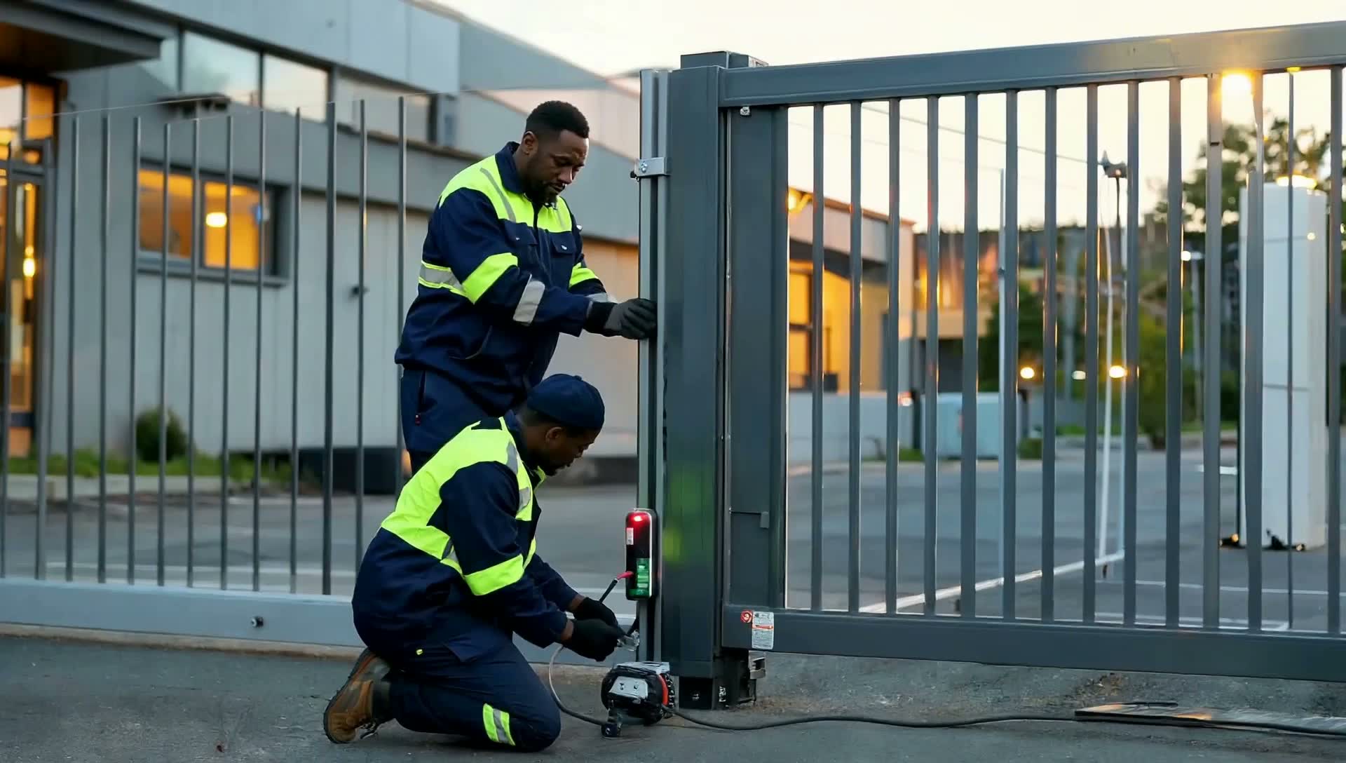 GESS technicians installing an automated gate operator